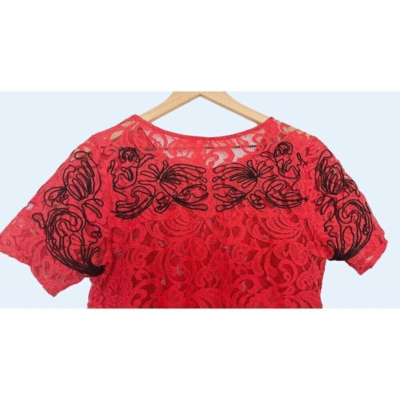 FREE PEOPLE Beautiful Dreamer Red Lace Short Sleeve Dress Size Small - Picture 6 of 7
